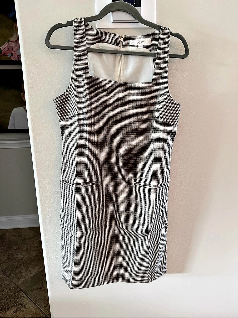 LOFT Seasonless Stretch Squareneck Houndstooth Mini Dress - Size 2
